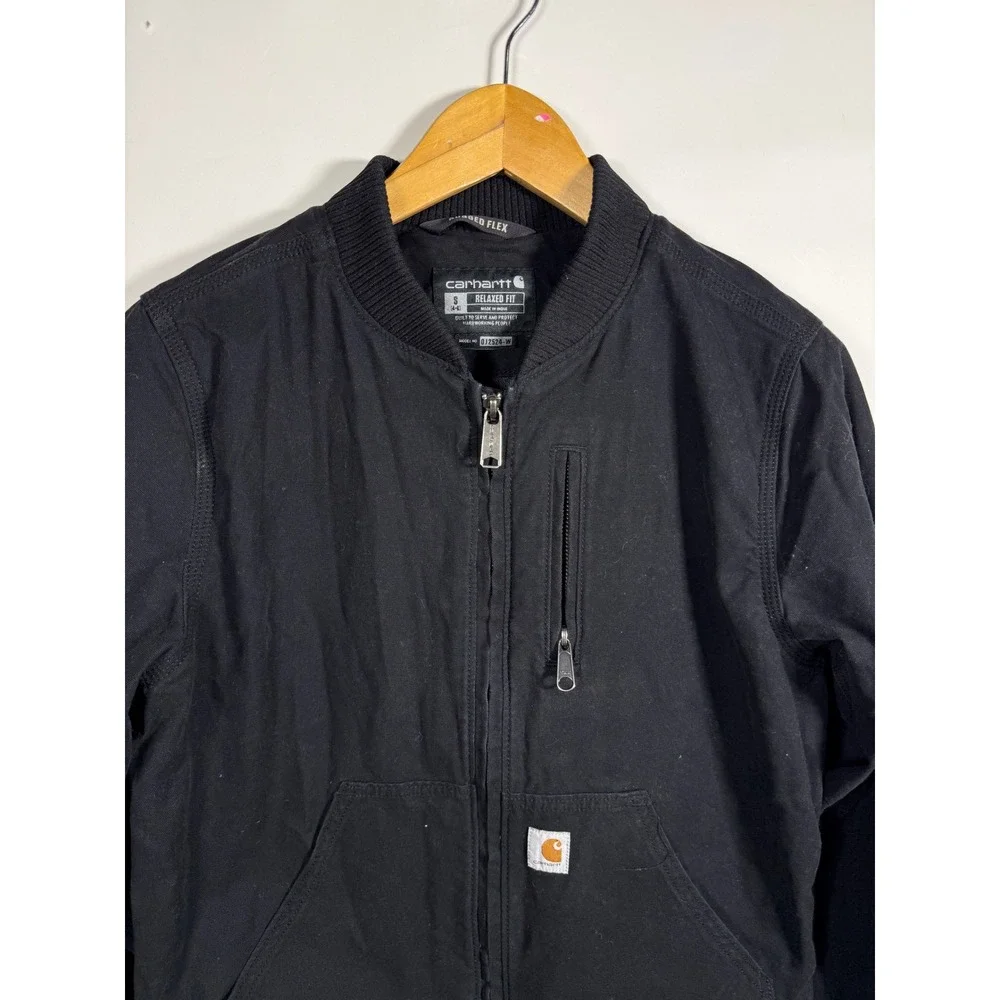 Carhartt Rugged Flex Bomber Jacket Womens Small Black Canvas Full Zip 102524-W - Picture 2 of 8